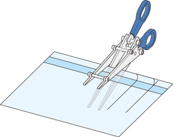 フィルムカット用2連ハサミを使った試験片作成方法解説用イラスト1