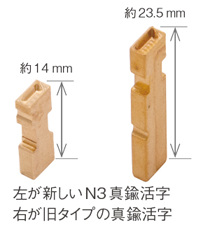 真鍮活字新旧サイズ比較写真